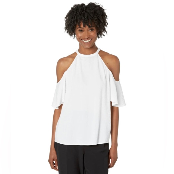 MICHAEL Michael Kors® White Seersucker Halter Style Cold Shoulder Top NWT - Picture 2 of 8